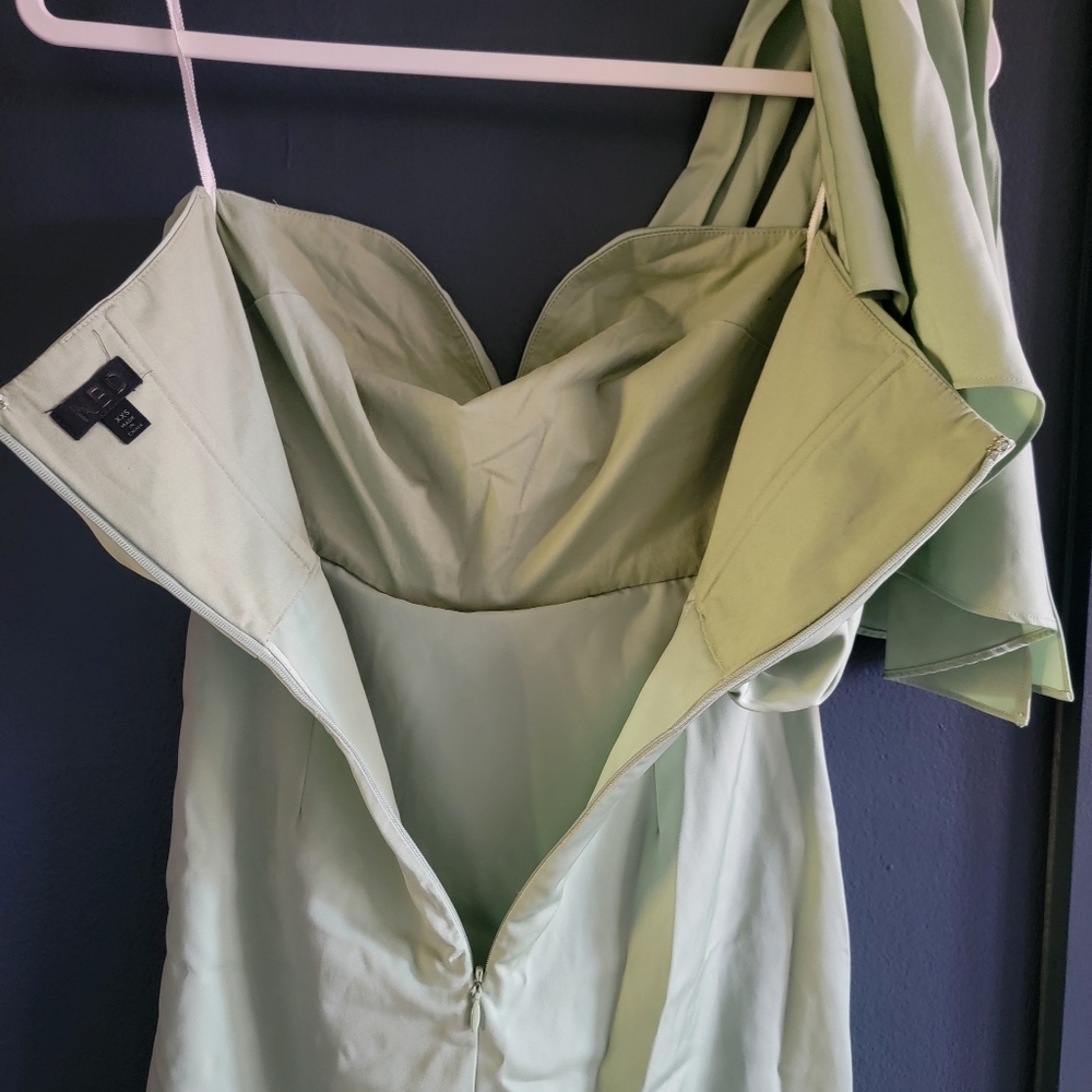 NBD Veroni Mini Dress Mint Green Satin Asymmetrical‎ Hem Drape One Shoulder XXS - Picture 5 of 8